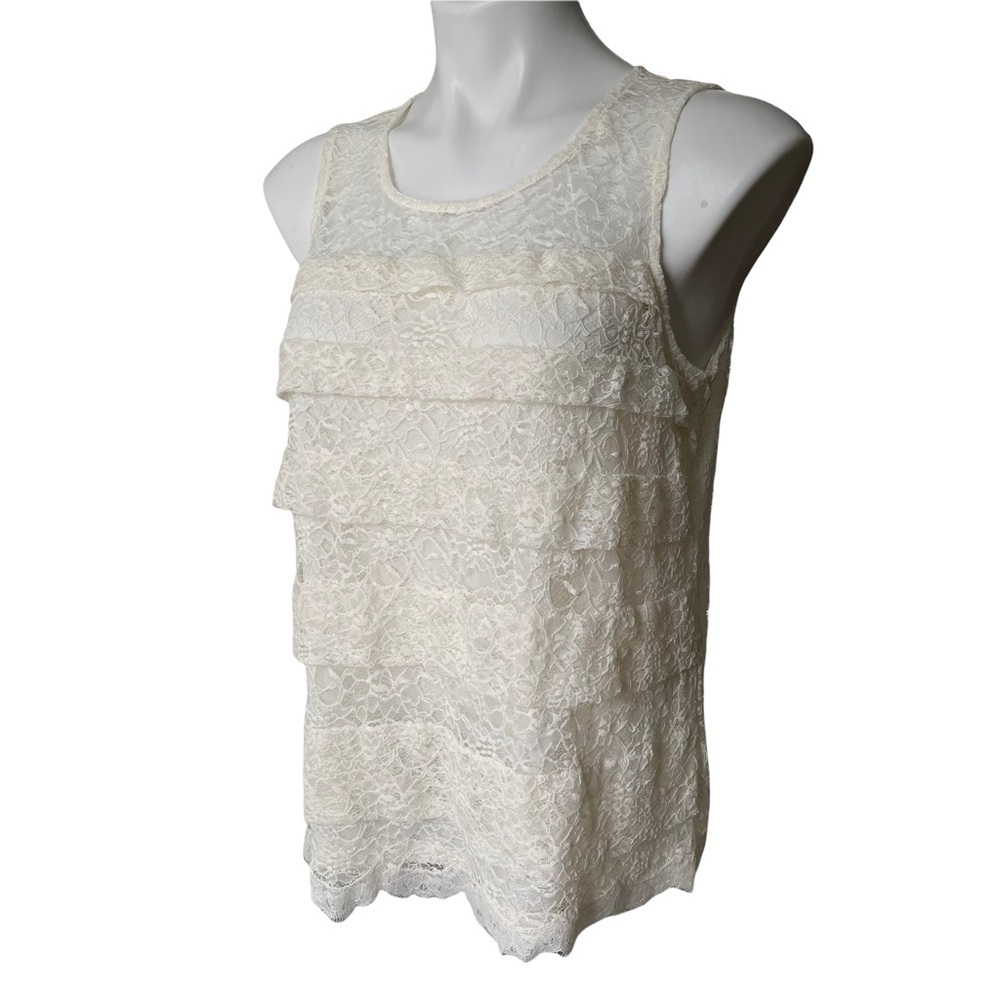 Ann Taylor Off White Tiered Lace Sleeveless Top - Picture 10 of 12